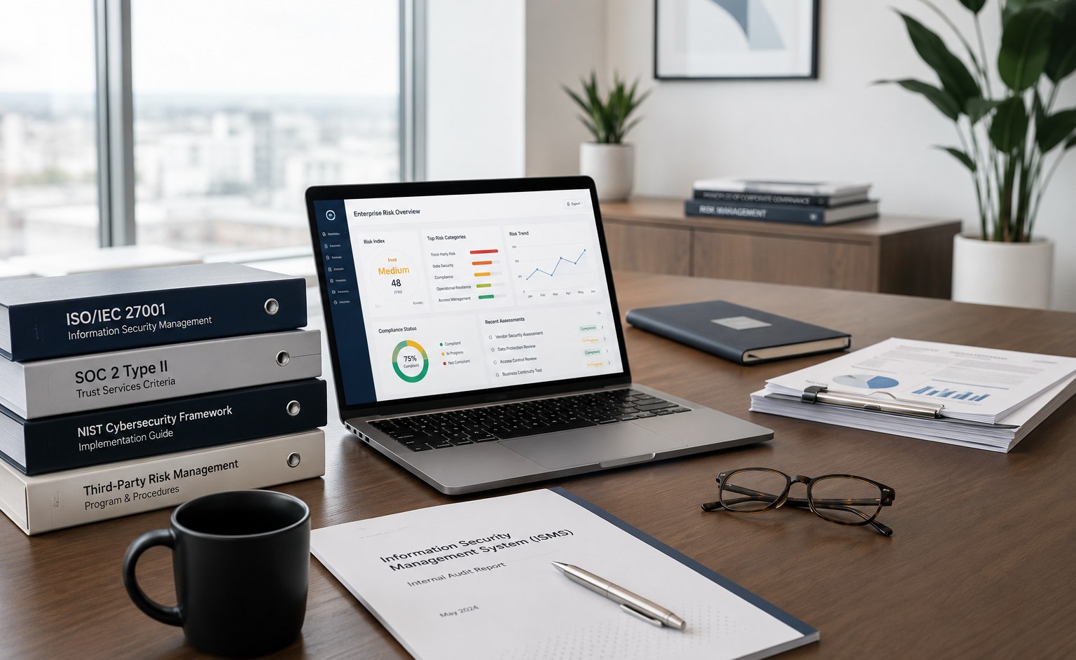 Compliance consultants reviewing audit evidence